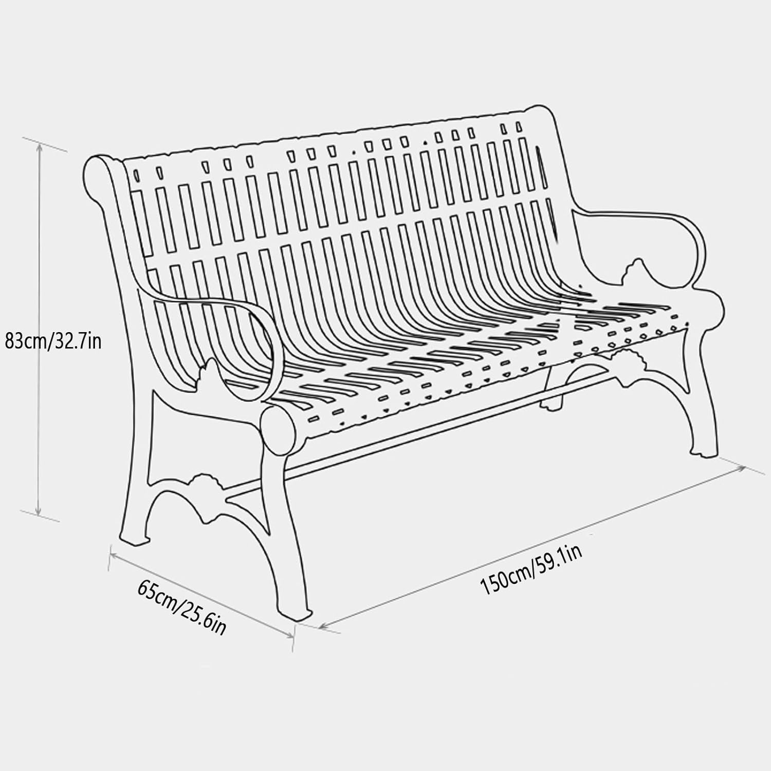ERICAT Garden Benches for Outdoors, Lawn Bench Park, Metal Bench with Backrest and Armrests, Furniture Seating up to 200kg Loadable, Weatherproof & Solid, for Terrace Balcony (Color : BlackD)