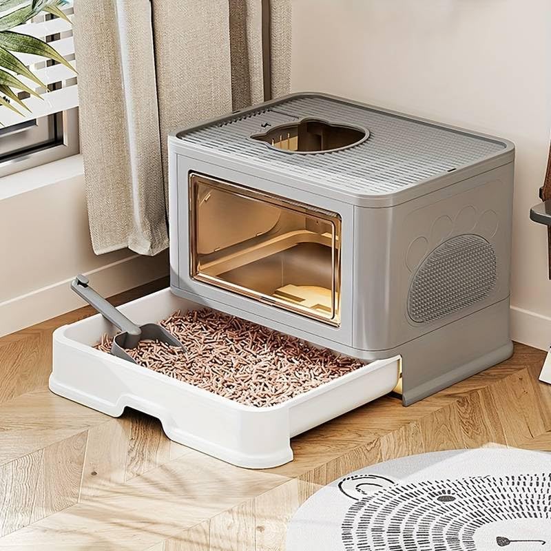 Dog Trust Foldable Cat Toilet Tray with Lid, Large Space Pet Toilet Box with Toilet Scoop for Cats, Closed Toilet Drawer, Easy Cleaning, Odor Prevention, Blue (B0CPFMVS3Q) Amazon Price History, Amazon Price Tracker