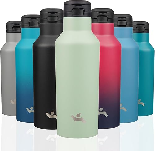 Miniatura 29 de Botella de agua aislada con popote, termo de agua de acero inoxidable de doble pared de 17 onzas con 2 tapas, azul lago Azul lago,Negro,Azul