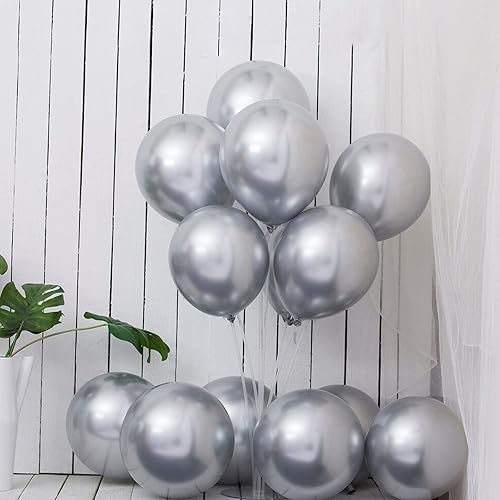 Miniatura 7 de Globos metálicos plateados de diferentes tamaños, 105 piezas de guirnalda de globos plateados cromados de 18, 12, 10 y 5 pulgadas, globos metálicos
