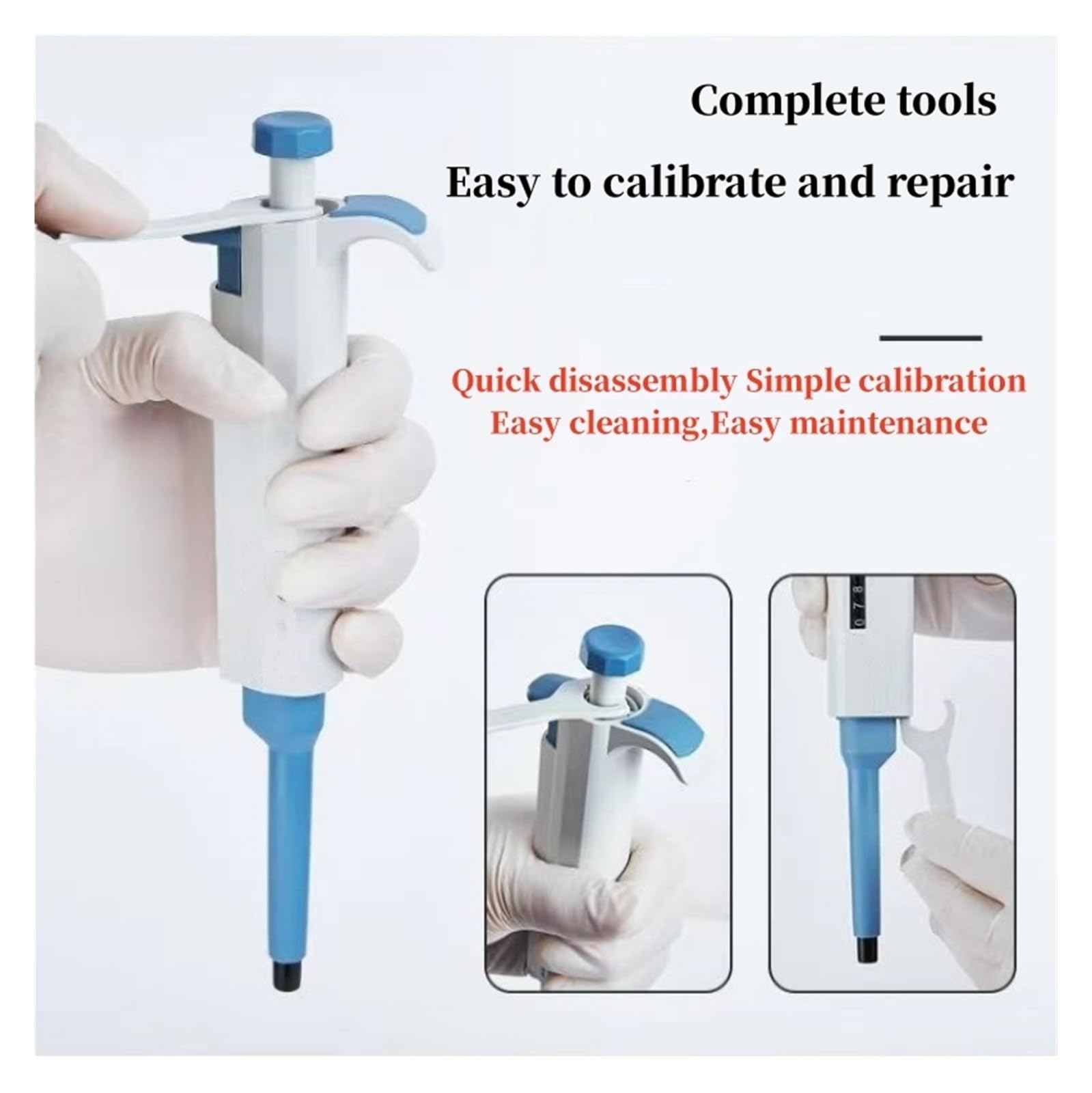 Micropipeta de laboratorio, pipeta ajustable de un solo canal de plástico, equipo de laboratorio de química 100-1000ul Extracción precisa(5-50ul)