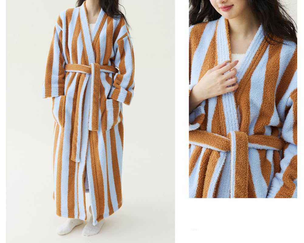 Herren/Damen Schlafmantel Weich und Saugfähig Dicker Korallen-Plüsch-Fleece Bademantel mit Muster Nachtwäsche Extralang Handtuch-Bademantel im Kimono mit Taschen