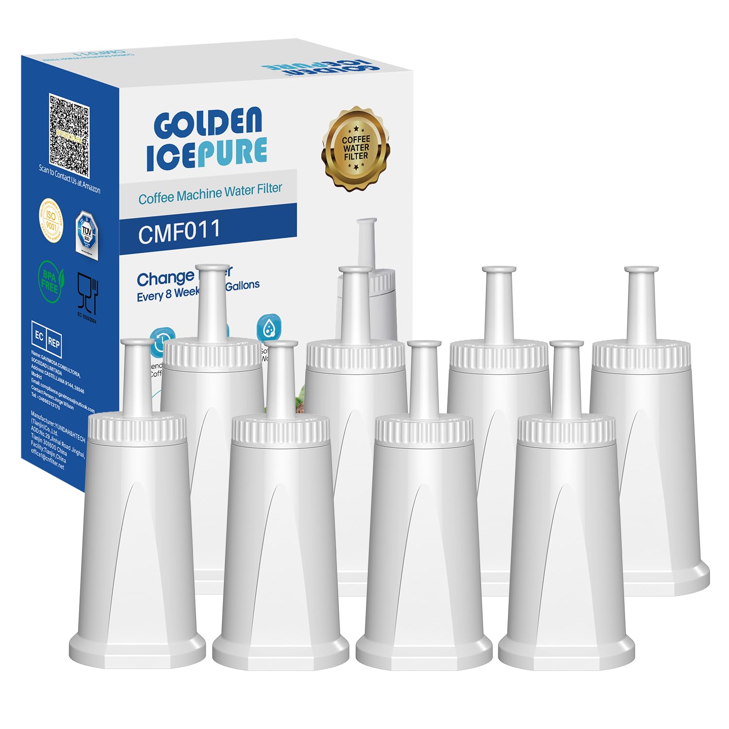 Water Filter Coffee Machine for Sage Barista SES008/SES810/SES880/SES920/SES980/SES990/SES875/SES008/BES008, Replacement for Sage Barista Express Pro Water Filter, NSF Certified, Pack of 8