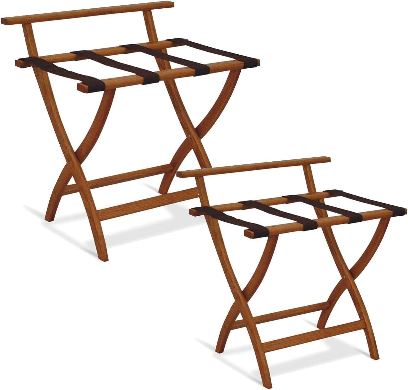Hotel Luggage Rack - Luggage Storage Rack with Backrest, Household Suitcase Luggage Stand,Foldable Solid Wood Suitcase Holder, Tan Straps,3 Colors(2-Pack) (Color : Tan)