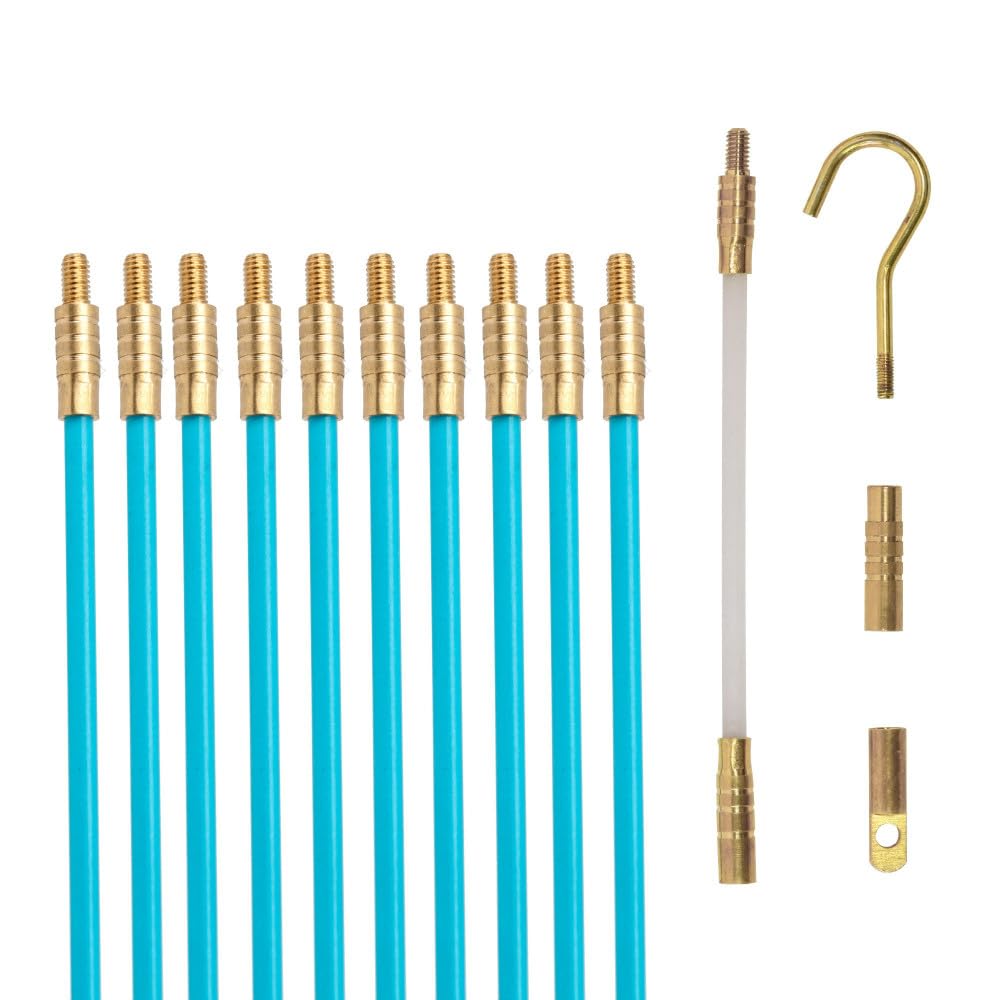 Lot 10 Baguettes tire fils longueur 1 mètre - Tire fil électriques Fibre de verre - Kit installation pour Cable avec accessoires