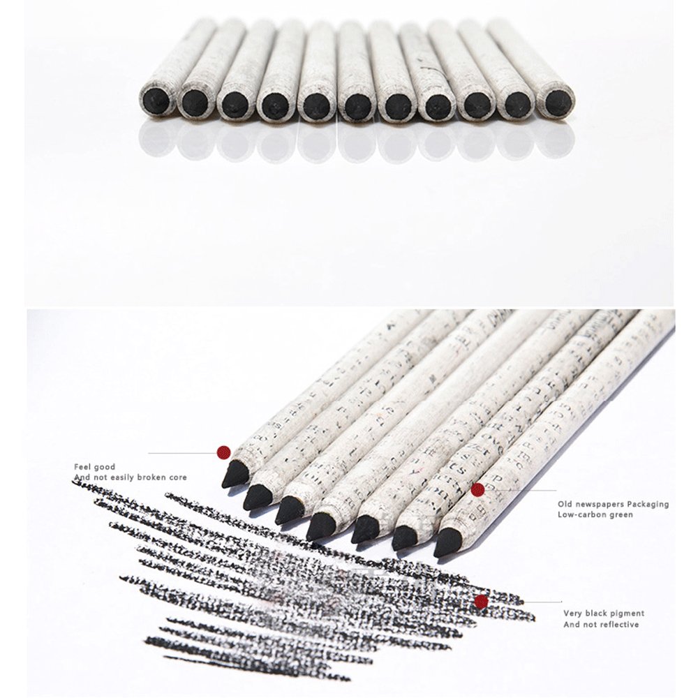 12-Piece Student Artist Sketch Drawing Black Charcoal Pencils Set Soft Hardness