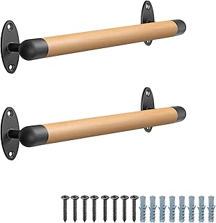 SELEWARE 16 Inch Wood Handrail Indoor Stairs Handrail Wall Mount Handrail w/Sturdy Metal Barckets, Barrier-Free Staircase Grab Bar for Elderly, 1.3 Inch Round, 2 Pack