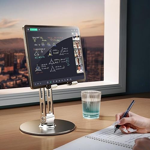 Miniatura 4 de Soporte ajustable para tablet de escritorio, soporte para iPad, para dispositivos de 4.7 a 12.9 pulgadas, aleación de aluminio giratoria de 360,