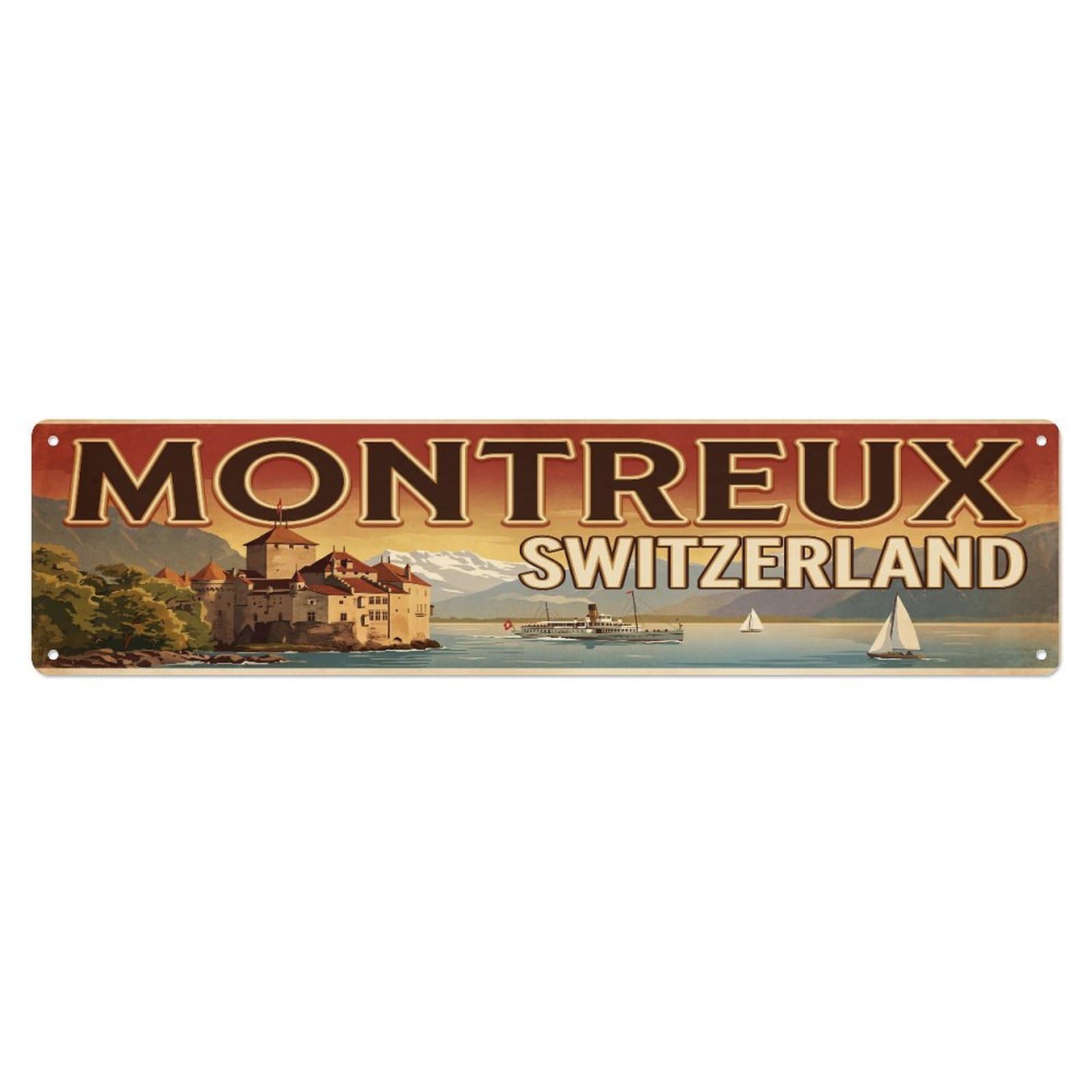 Metal Tin Sign Vintage Travel Switzerland Montreux