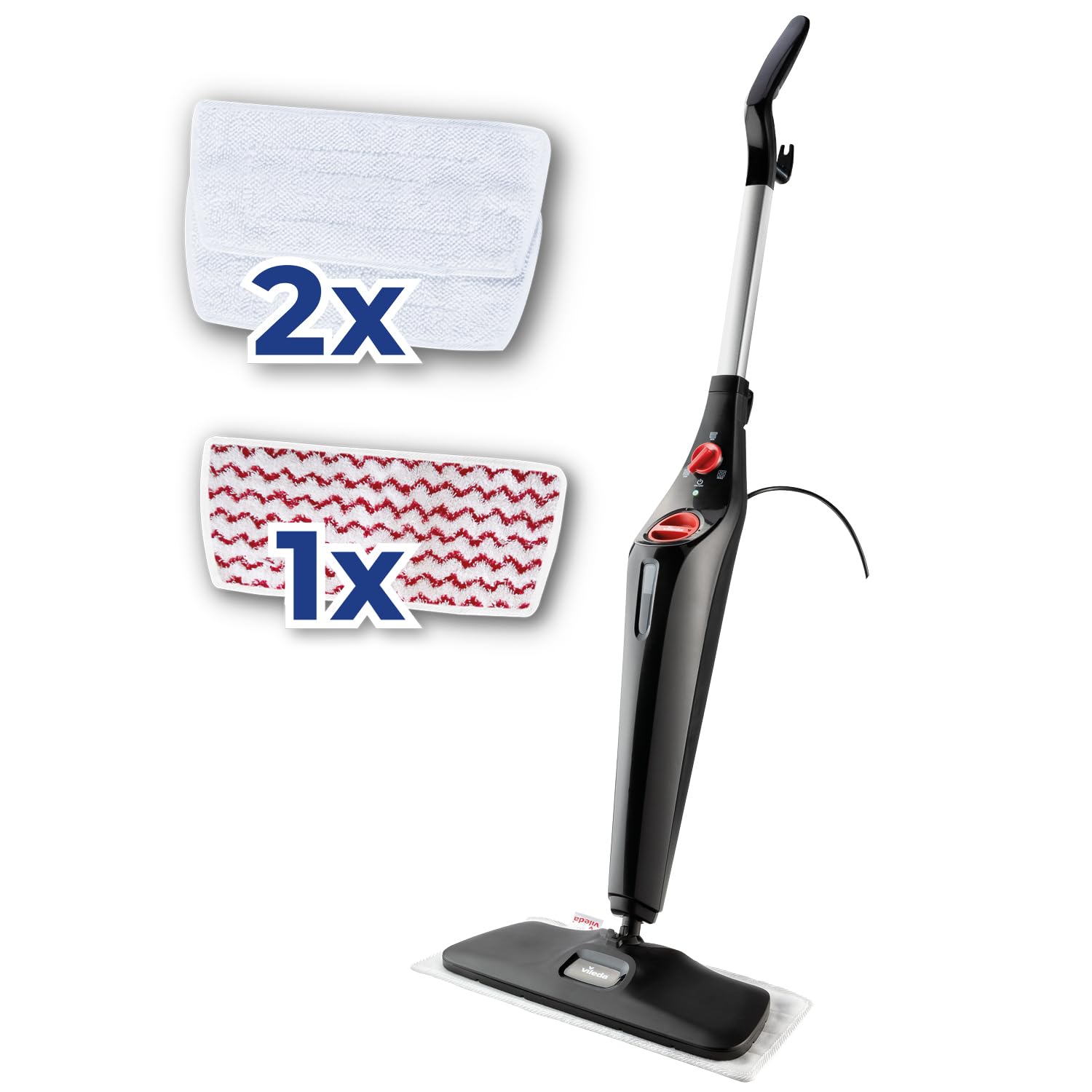 Vileda Steam Plus XXL Dampfreiniger | Hygienischer Bodenreiniger mit PowerPad und 2 Mikrofaserbezügen - Für große Flächen, Fliesen, Laminat & Parkett | Aufheizzeit: 15 Sekunden | Comfort-Pack