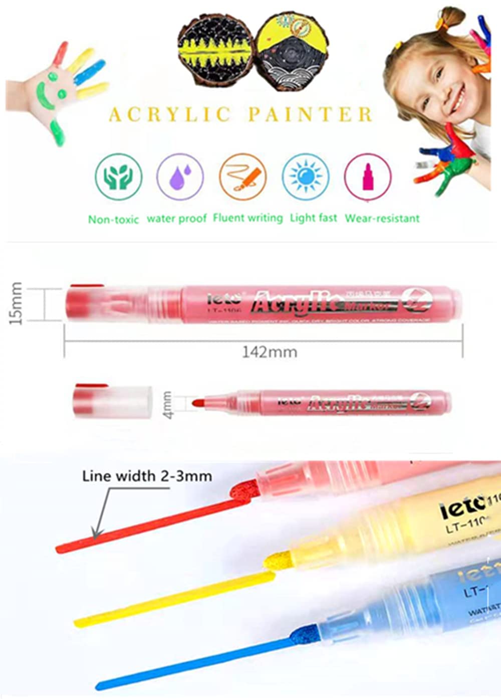 Lot De 12 Stylos Acryliques Imperméables Pour Pierres