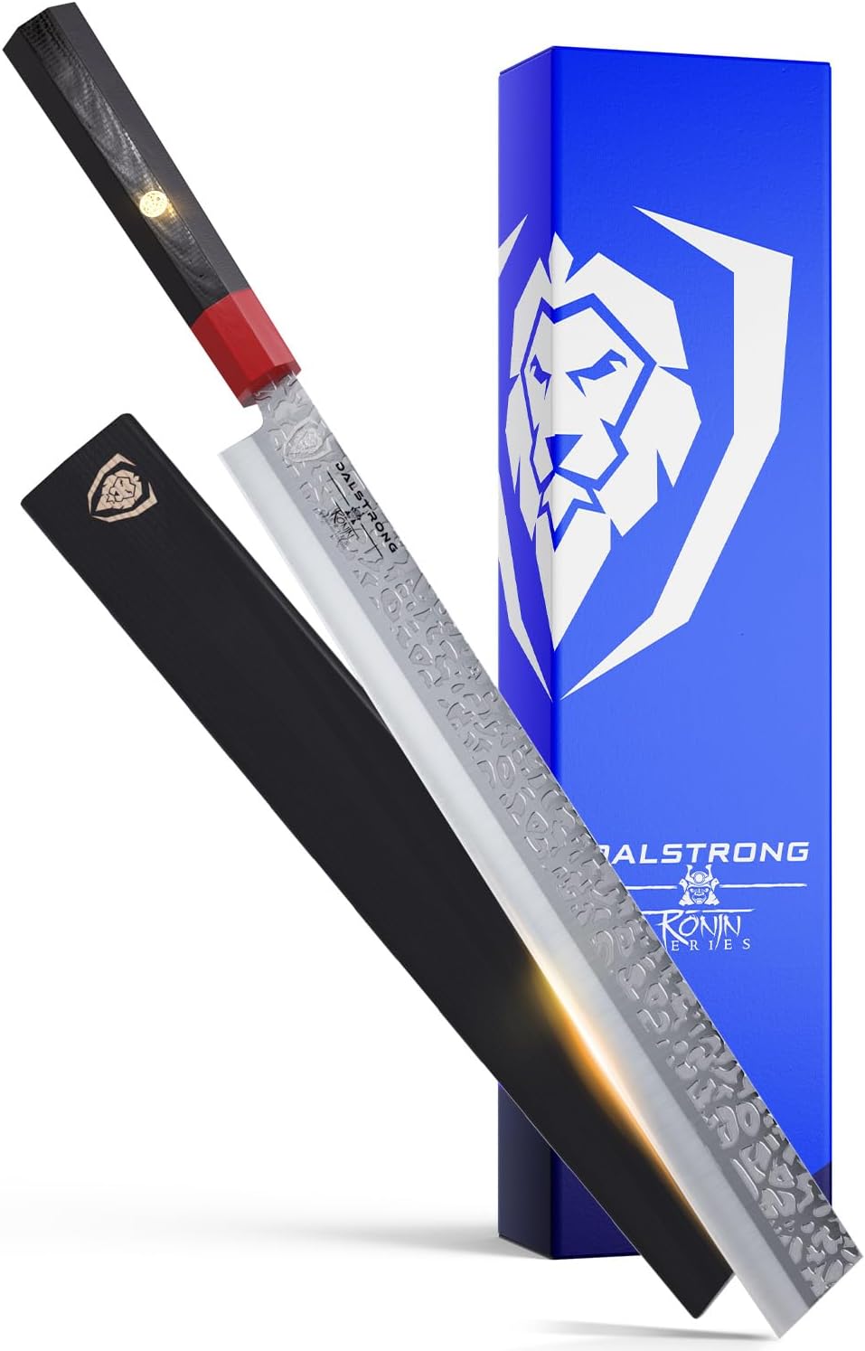 Dalstrong Slicing & Carving Knife - 12 inch Slicer - Ronin Series - Double Bevel Blade Razor Sharp - Japanese AUS-10V Super Steel - Damascus - G10 Handle Kitchen Knife - Black Acacia Wood Sheath