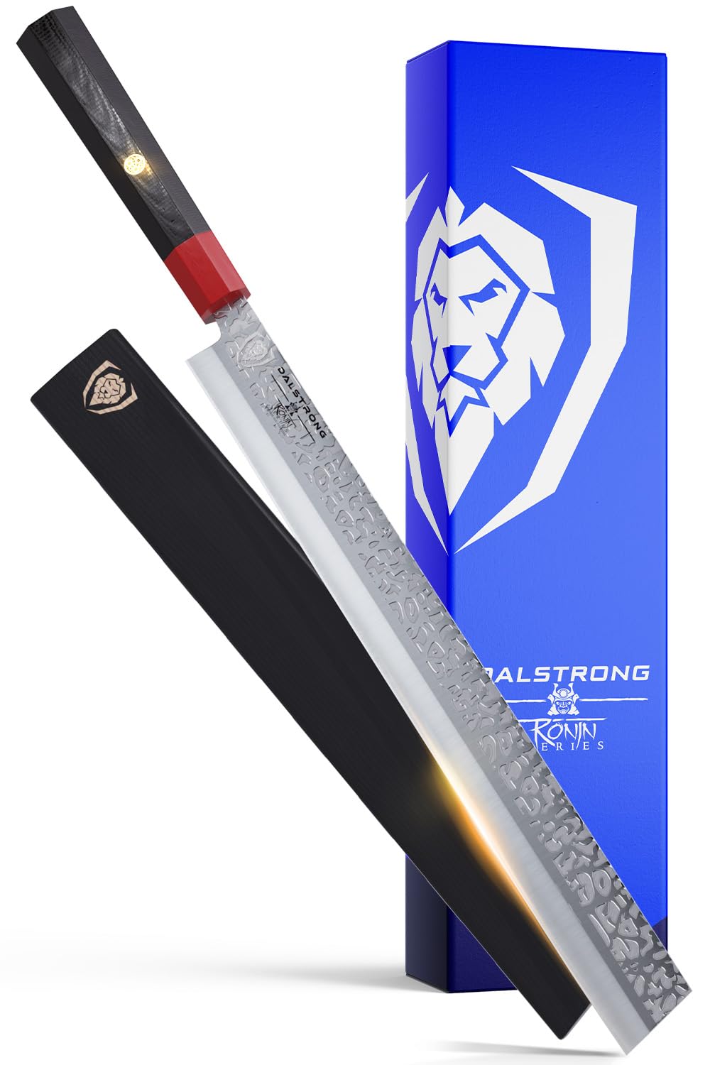 Dalstrong Slicing & Carving Knife - 12 inch Slicer - Ronin Series - Double Bevel Blade Razor Sharp - Japanese AUS-10V Super Steel - Damascus - G10 Handle Kitchen Knife - Black Acacia Wood Sheath