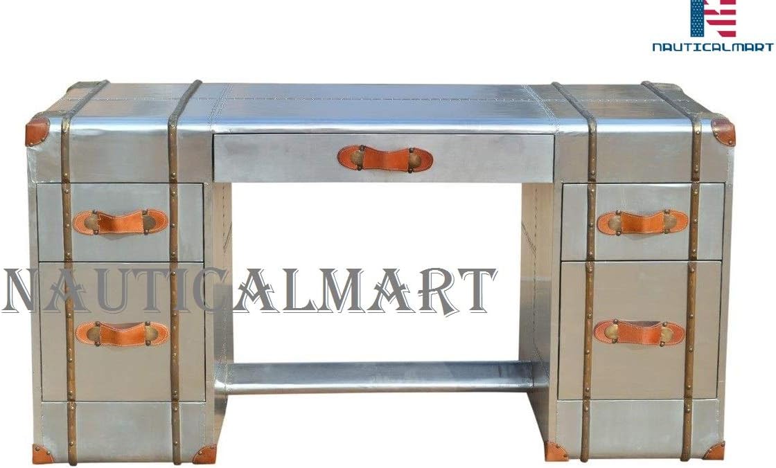 NauticalMart Deco Aluminum Writing Desk - Vintage Look Aviator Furniture