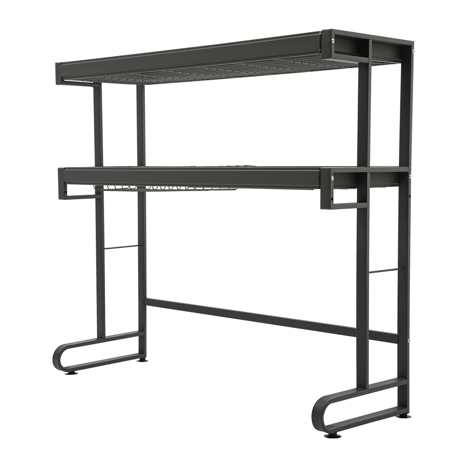 Abtropfgestell Geschirr mit 2 Ebenen 86 cm Geschirrabtropfgestell aus Metall mit Utensilienhalter Höheneinstellbar Geschirrtrockner mit Haken (Schwarz)