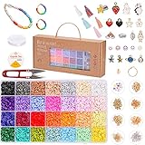 Youuys 5600 Stück Perlen Zum Auffädeln, 6mm Polymer Clay Perle Bastelset für Selber Machen Armbänder, Halsketten, 28 Farben Perlen Set, DIY Handicraft, Kinderschmuck Basteln Mädchen Geschenk