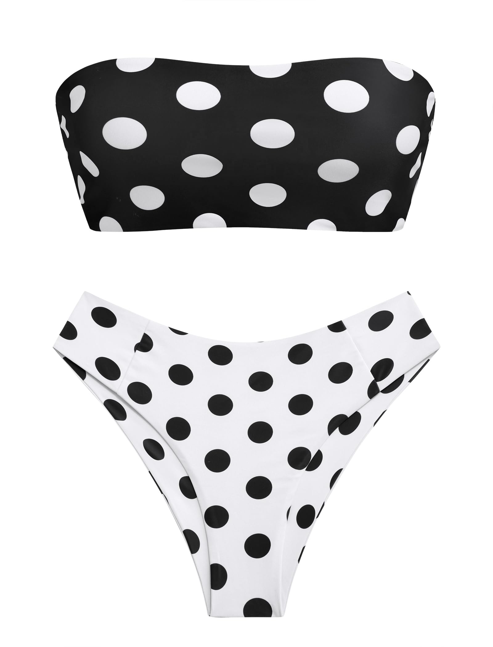 ZAFUL Women's High Cut Bandeau Bikini Set Strapless 2 Pieces Bathing Suit | Solid Color Swimsuit High-waisted Bikini Set