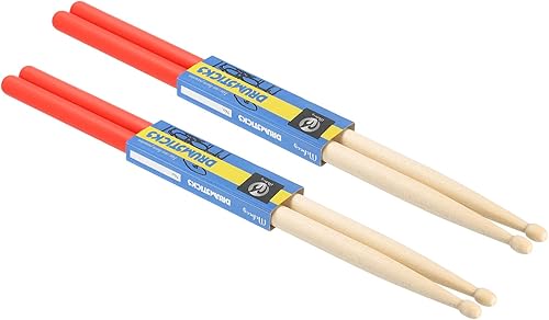 PATIKIL Bastón de madera de arce antideslizante con mango para tambor, envoltura 5A, naranja, 2 pares para percusión de instrumentos musicales