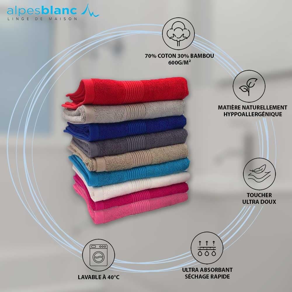 Alpes Blanc Pack de 2 Toallas de Baño Grandes de Algodón y Bambú, 600 g/m², Colores de Bambú, Topo, Tamaños de Servilletas, 100 x 150 cm