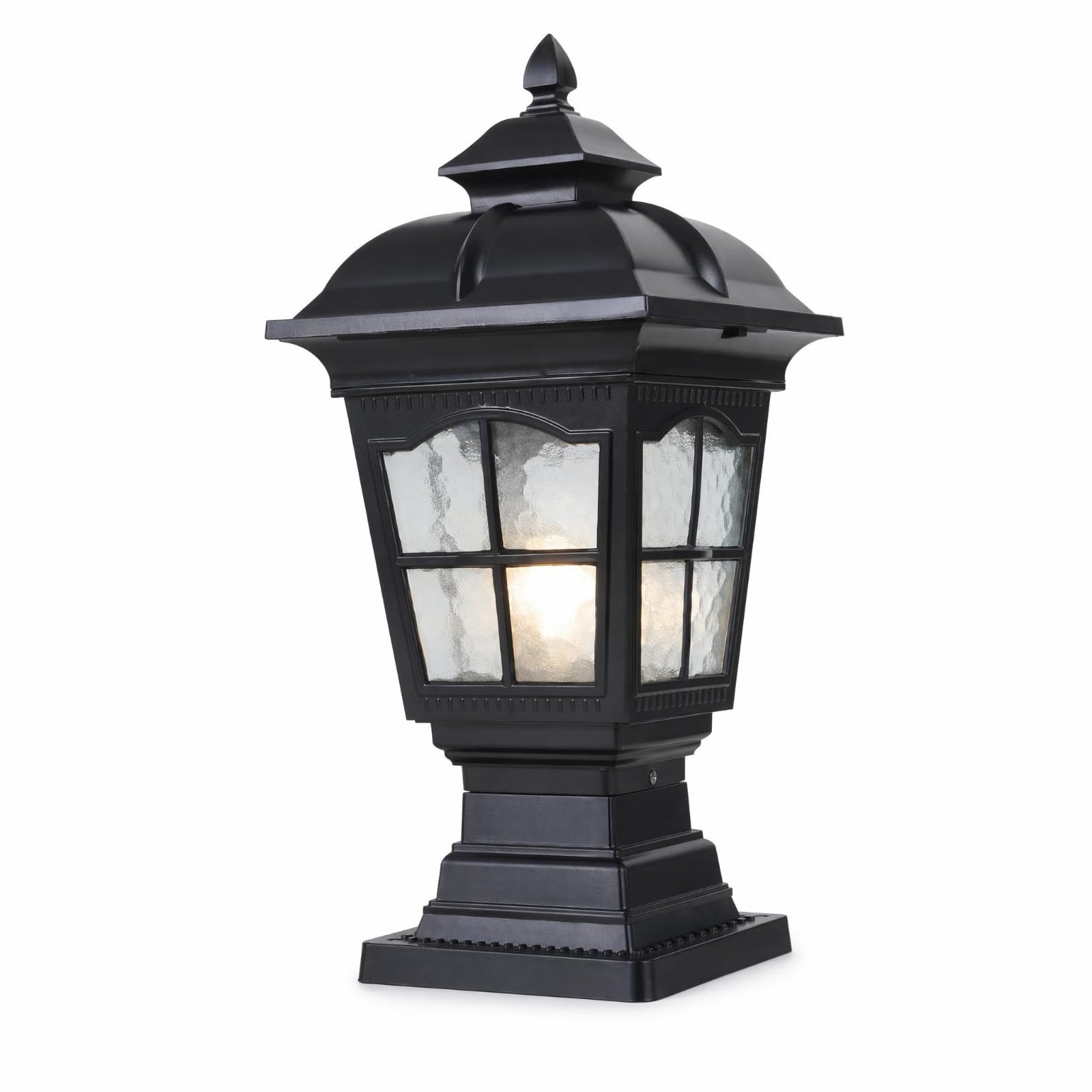 Außen Pfeilerlampe Laterne Gartenleuchte Torpfostenleuchte Wegbeleuchtung Im Vintage Look aus Aluminium mit IP55 Und Dekorativem Wasserstruktur Glas , Schwarz , Groß