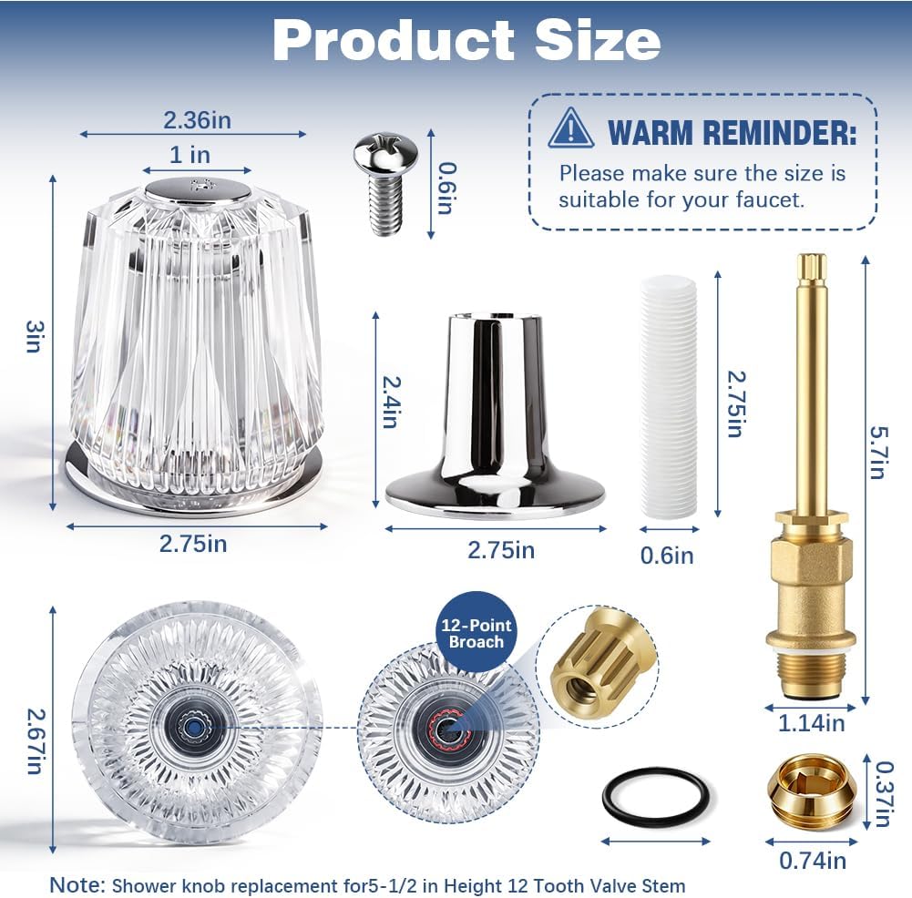 Bathtub and Shower Handle Replacement Set - Compatible with Windsor, Durable Acrylic Tub and Shower Faucet Handles, Includes Installation Kit for Bathroom Remodel or Replacement Projects