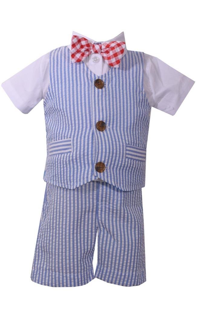 Bonnie Jean Baby Boys Seersucker Americana USA Stripe Vest Short Se (6 Months) Blue
