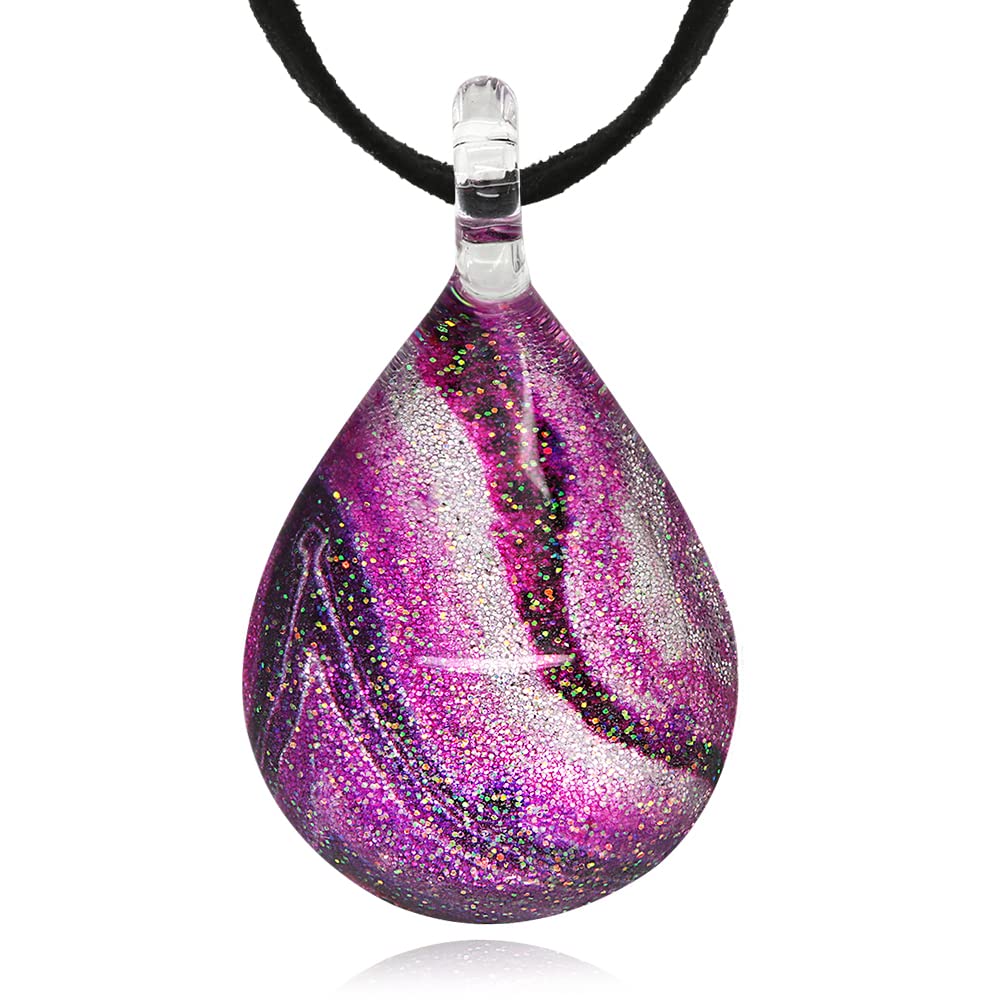 925CollectionsHand Blown Glass Inspired From Galaxy Teardrop Pendant Necklace 16"-18"
