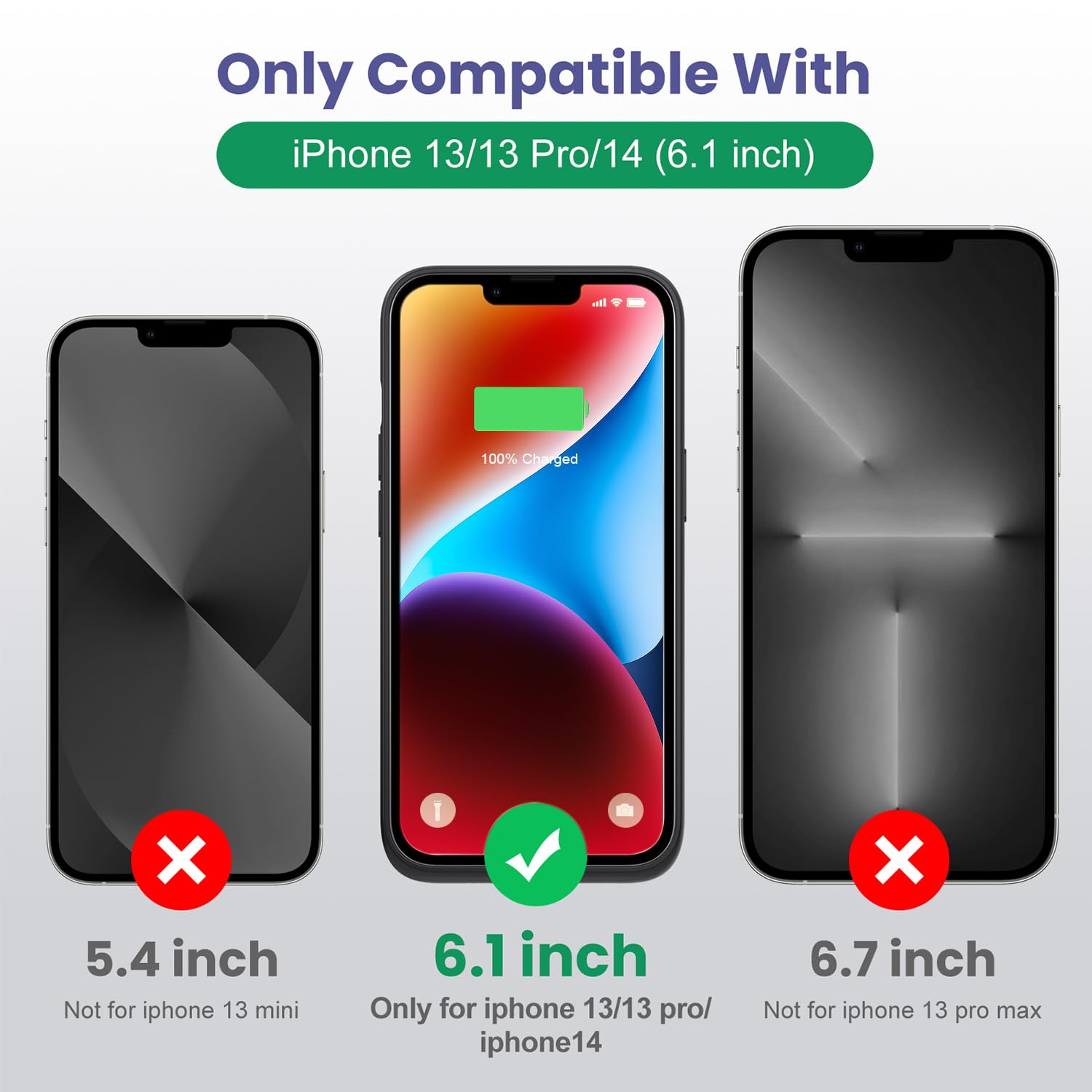 Custodia per batteria per iPhone 14/13/13 Pro (15,49 cm), custodia di ricarica portatile protettiva estesa con batteria da 7500 mAh ultra sottile aggiornata per iPhone 14/13/13 Pro - Nero