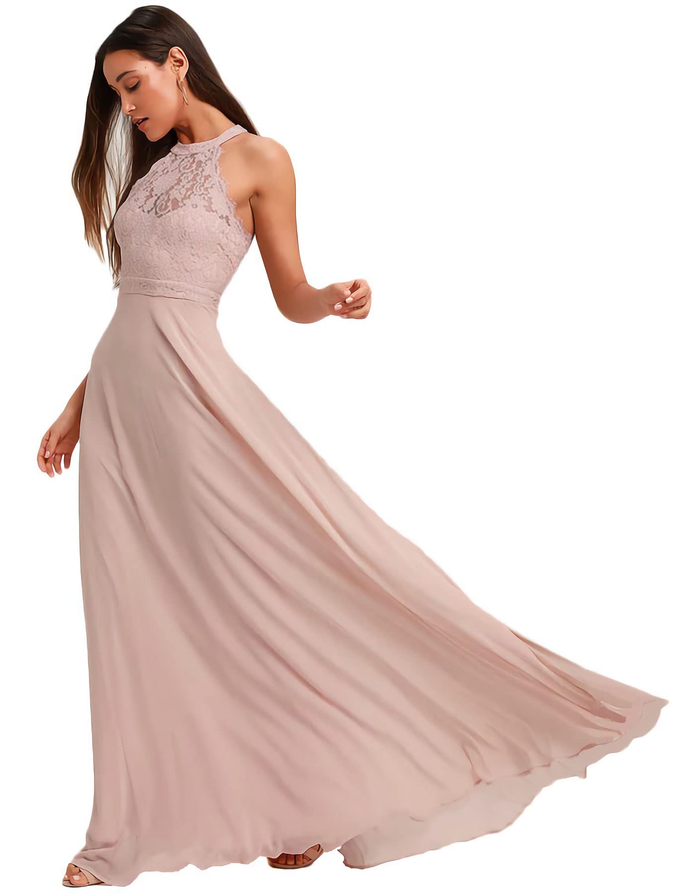 Lecureler Women's Blush Lace Bodice Prom Bridesmaid Dress Size 20