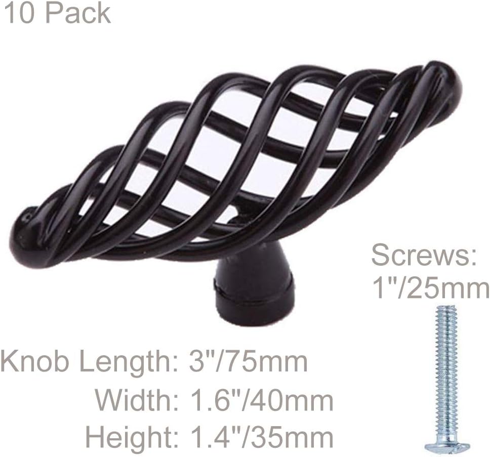MATMO Black Kitchen Cabinet Knobs, 10 Pack Bird Cage Kitchen Cabinet Knobs Black for Dresser Drawers, Drawer Knobs Hardware Dreeser Door Pulls