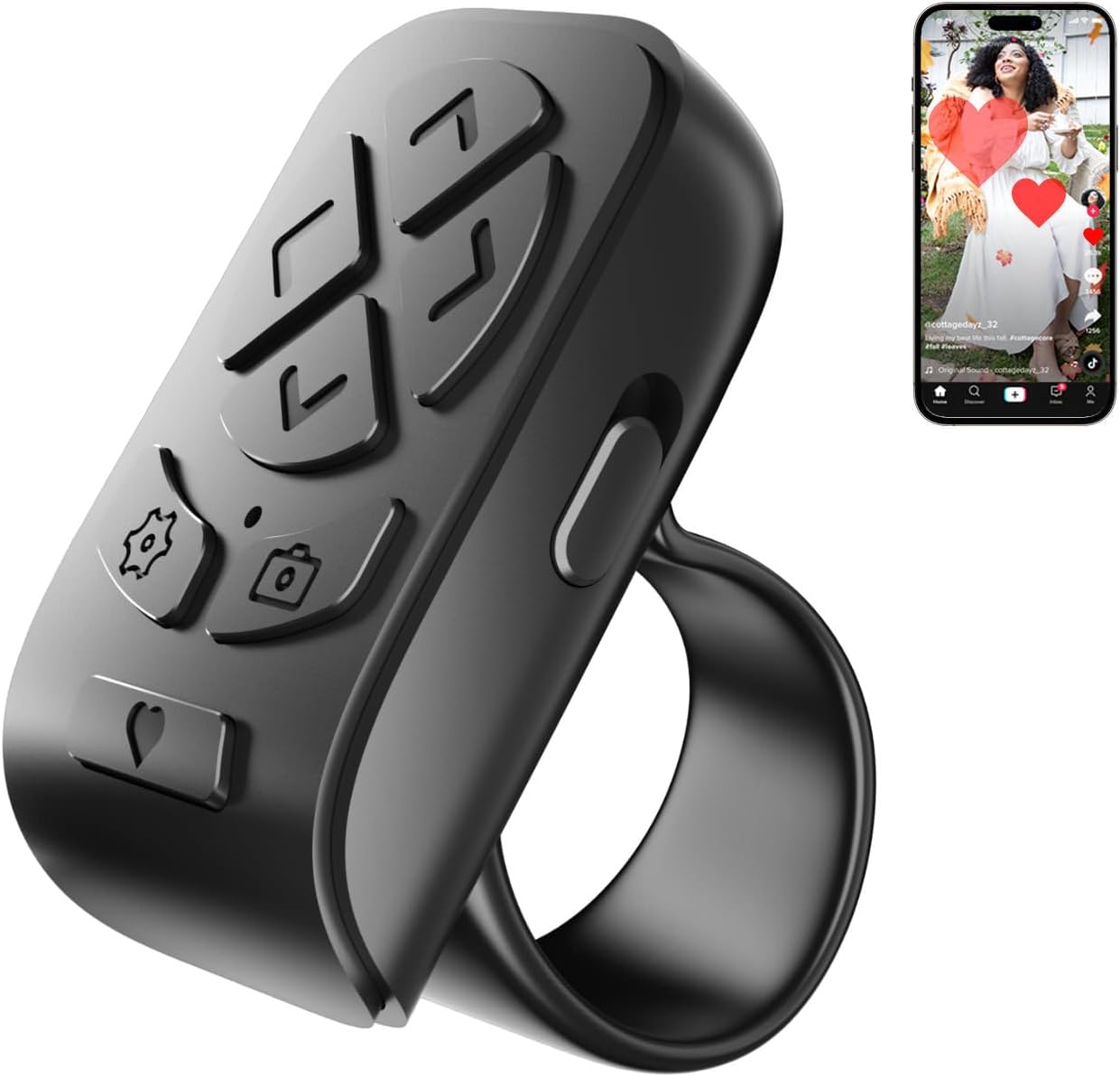 Scrolling Ring Remote for TikTok YouTube Instagram Shorts Video, Scroller Page Turner Clicker for Kindle APP Compatible with iPhone iPad Android Phone, Remote Shutter Control for Phone Camera