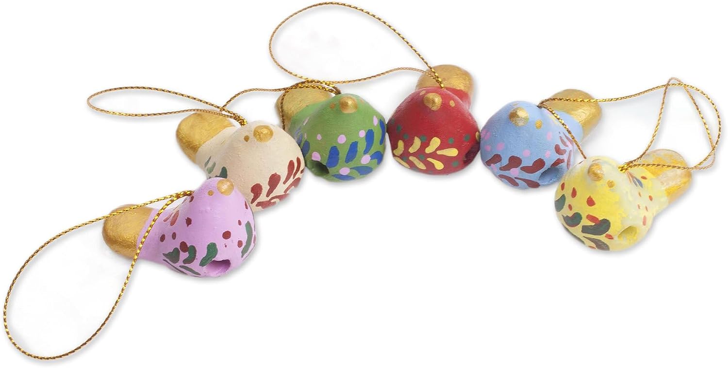 NOVICA Artisan Handcrafted Ceramic Ornaments 6 Christmas Dove Messenger Assorted Multicolor Peru Holiday Decor Animal Themed Painted Bird [ 1in H x 1.6in W x 1in D] ' Christmas Messengers' Set of 6