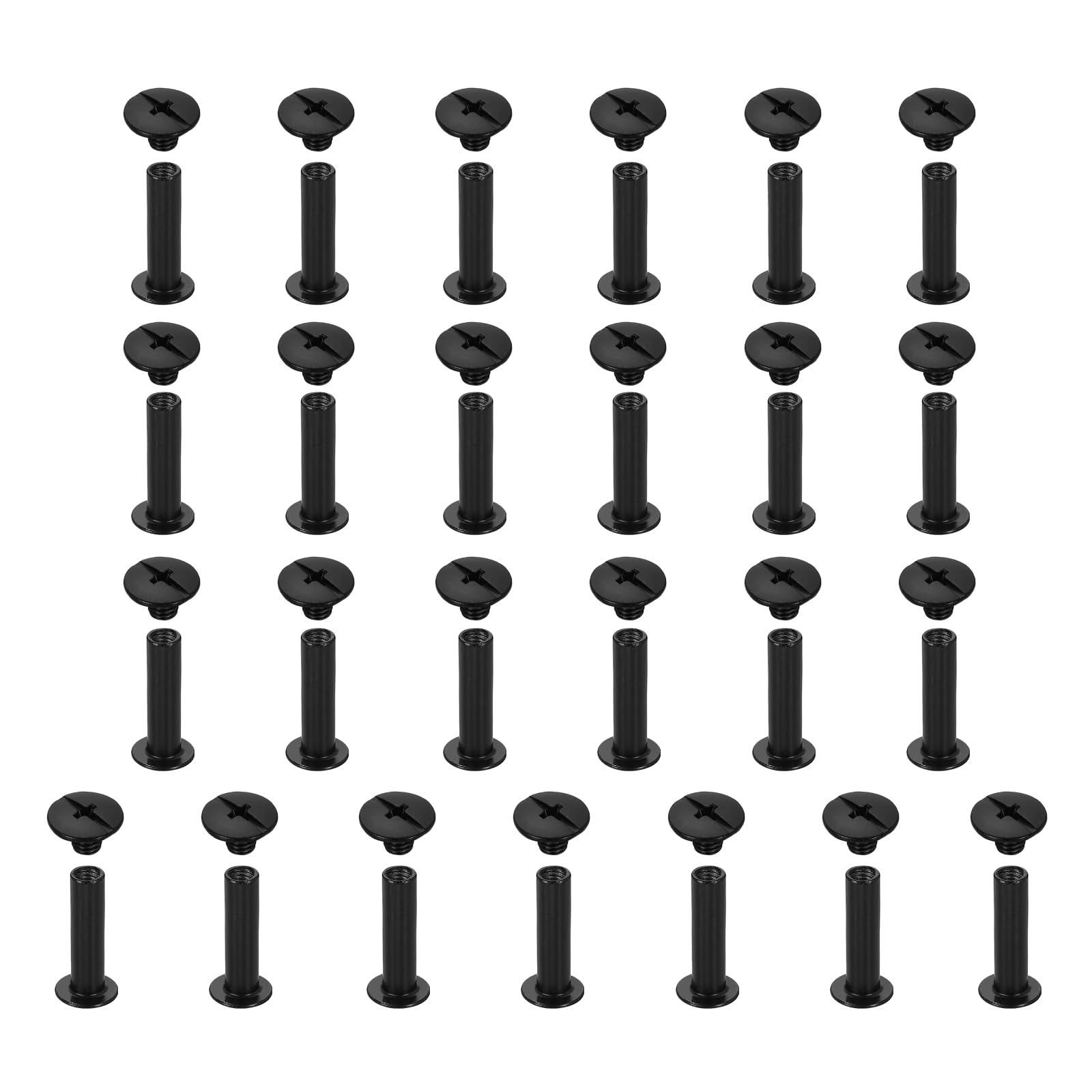 sourcing map 25set Chicago Screw M5x20mm Phillips Nail Rivet Stud Bolts Rivets Binding Post Screw for DIY Craft Leather Belt Bag Bookbinding, Black