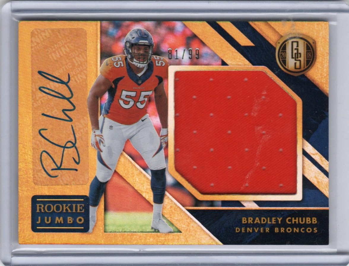 Bradley Chubb Autographed Memorabilia Rookie Card Serial Numbered 81/99 Rookie Jumbo Collectible Football Card - 2018 Gold Standard Football Card #321 (Broncos)