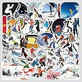 子供と大人向けのスキーステッカー50枚、、ノートパソコン、スケートボード、荷物、ウォーターボトル用の防水ビニールステッカーパック (スキーをする)