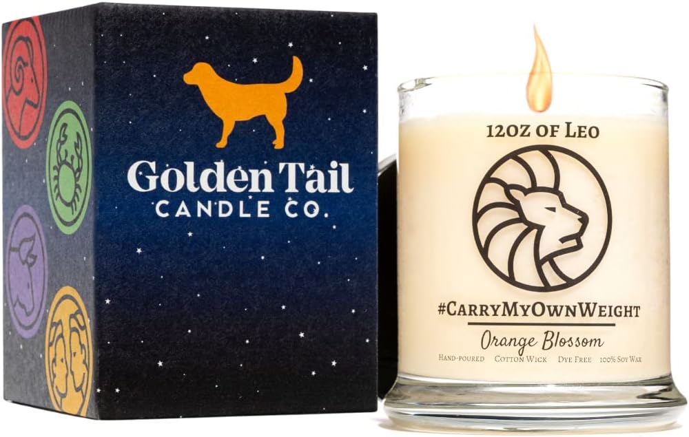 Golden Tail Candle Company โ Leo โ Orange Blossom, All-Natural Soy Zodiac Candle, 12oz
