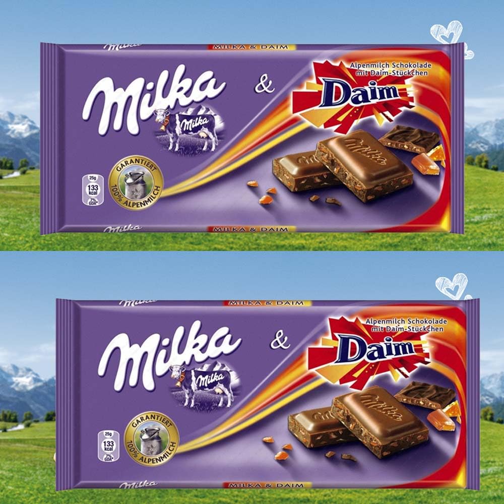 VSTAR Milka Chocolate Bars Variety Flavours Collection 100g (Milka Daim Chocolate Bar, 2 Bars)