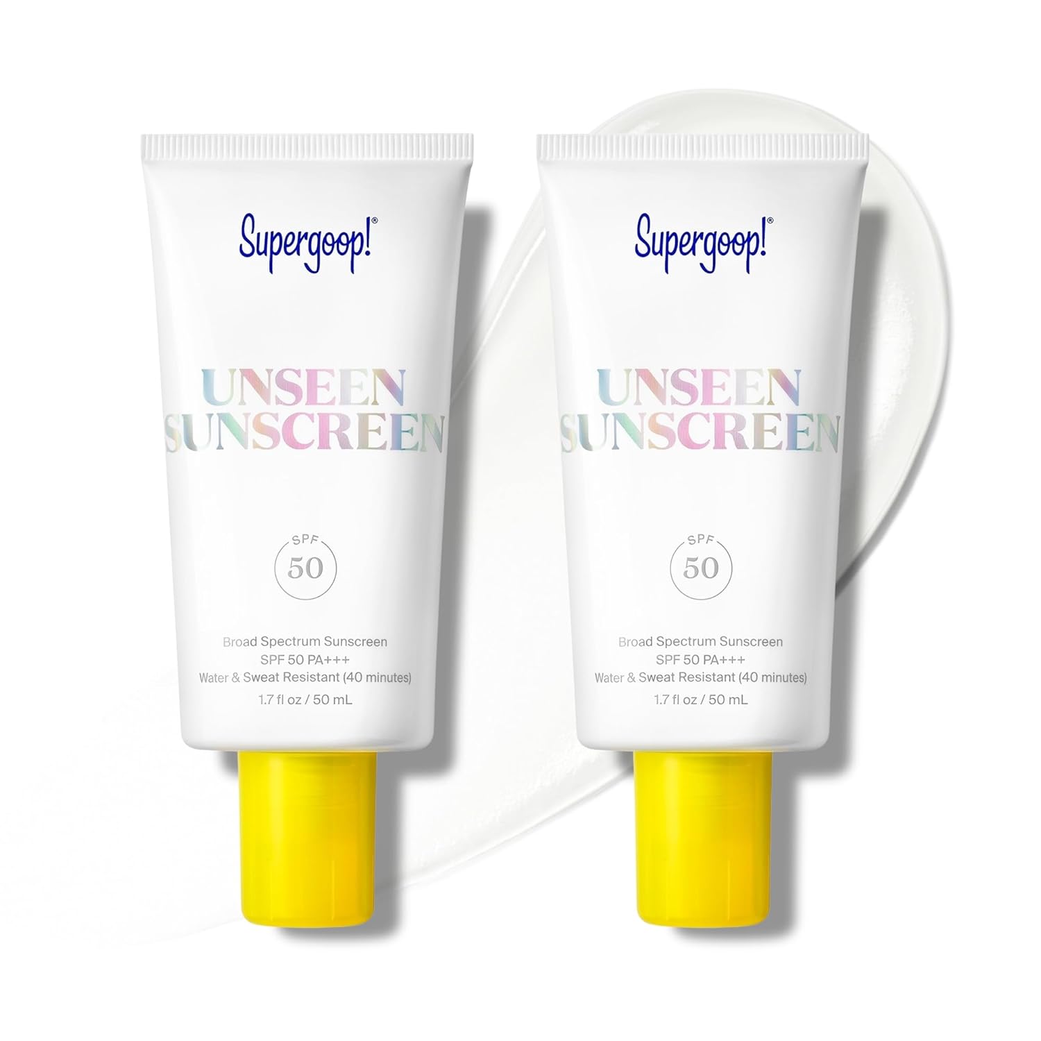 Supergoop! Unseen Sunscreen - SPF 50 - Clear & Invisible Face Sunscreen + Broad Spectrum + Makeup-Gripping Primer - Weightless, Scentless, Oil Free - For All Skin Types & Tones - 1.7 fl oz, 2 Pack