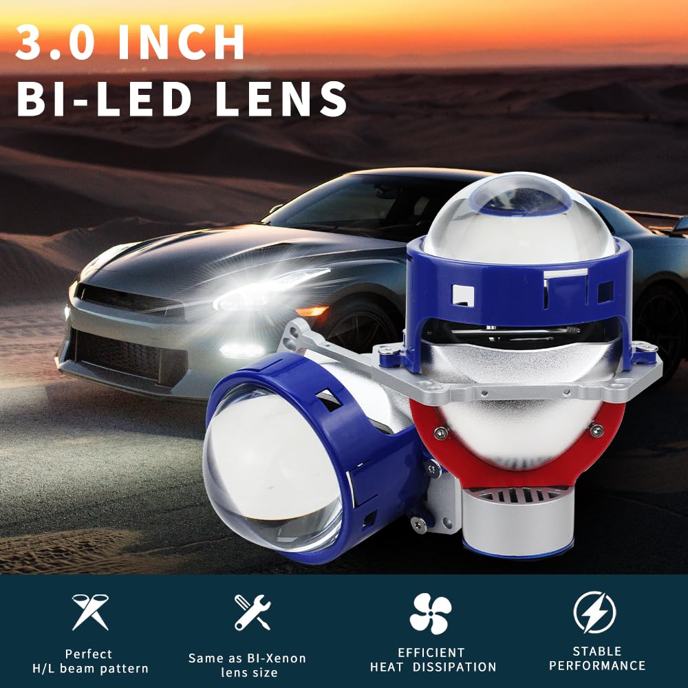 Générique 2 Projecteurs Bi-LED 12V 65W 3 Pouces 8000lm Conversion de Phares Feux de Route Feux de Croisement Lentilles de Projecteur