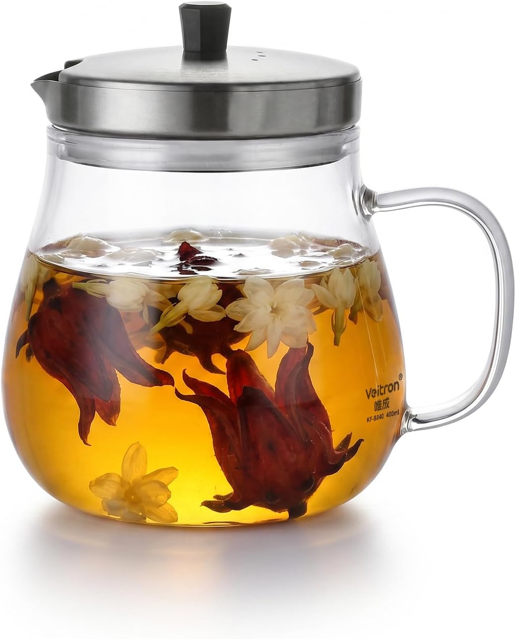 200ml (6.76 oz) Glass Teapot with Stainless Steel Strainer, Small Teapot for Home, Office or Solo Tea Drinking