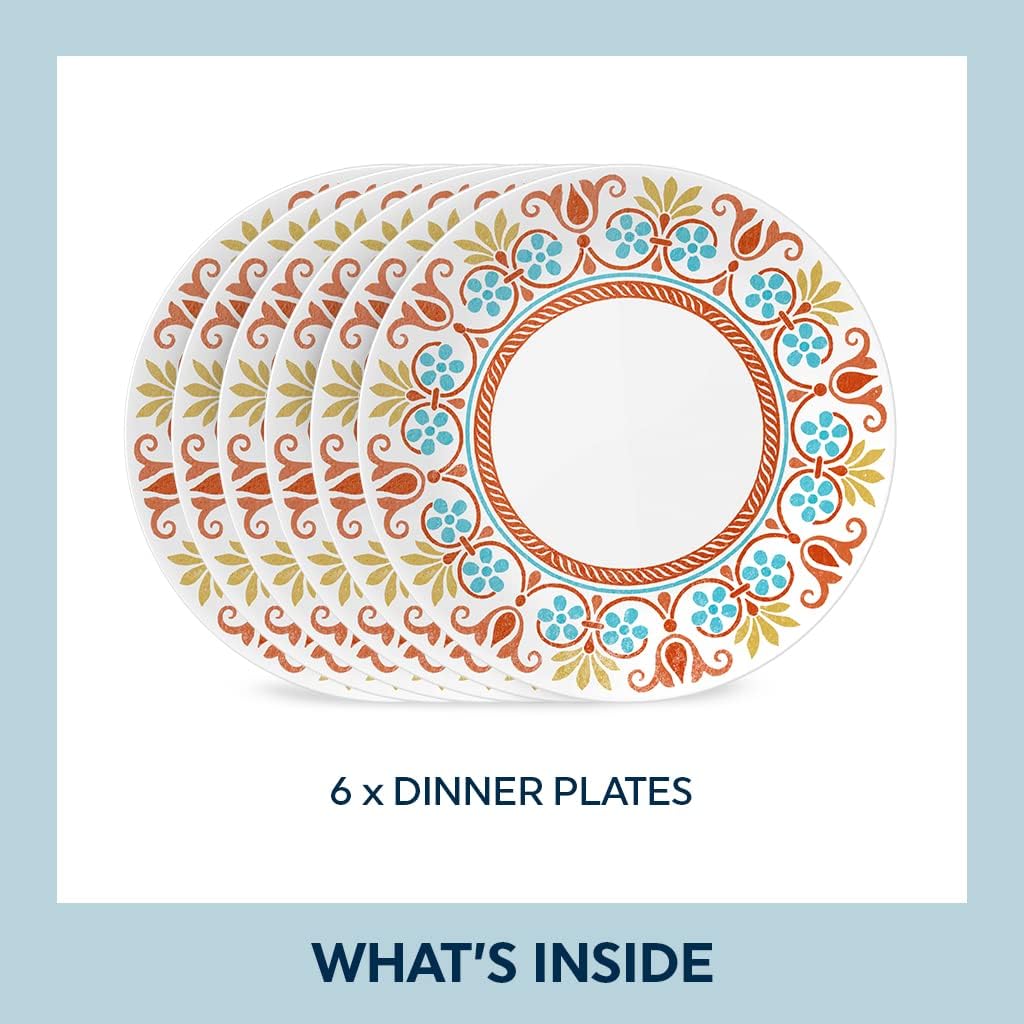 Corelle Vitrelle 10.25" Dinner Plates Set, Triple Layer Glass and Chip Resistant, Lightweight Round Plates, 6-Piece Terracotta Dreams