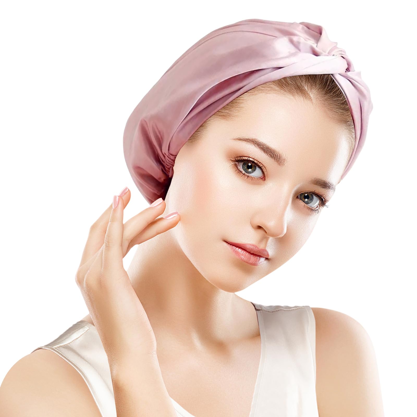 22 Momme 100% Pure Mulberry Silk Sleep Cap for Women Hair Care,Double Layer Natural Silk Bonnet Shower Cap Hair Wrap for Sleeping,Silk Night Hat with Elastic Stay On Head for Wash/Makeup