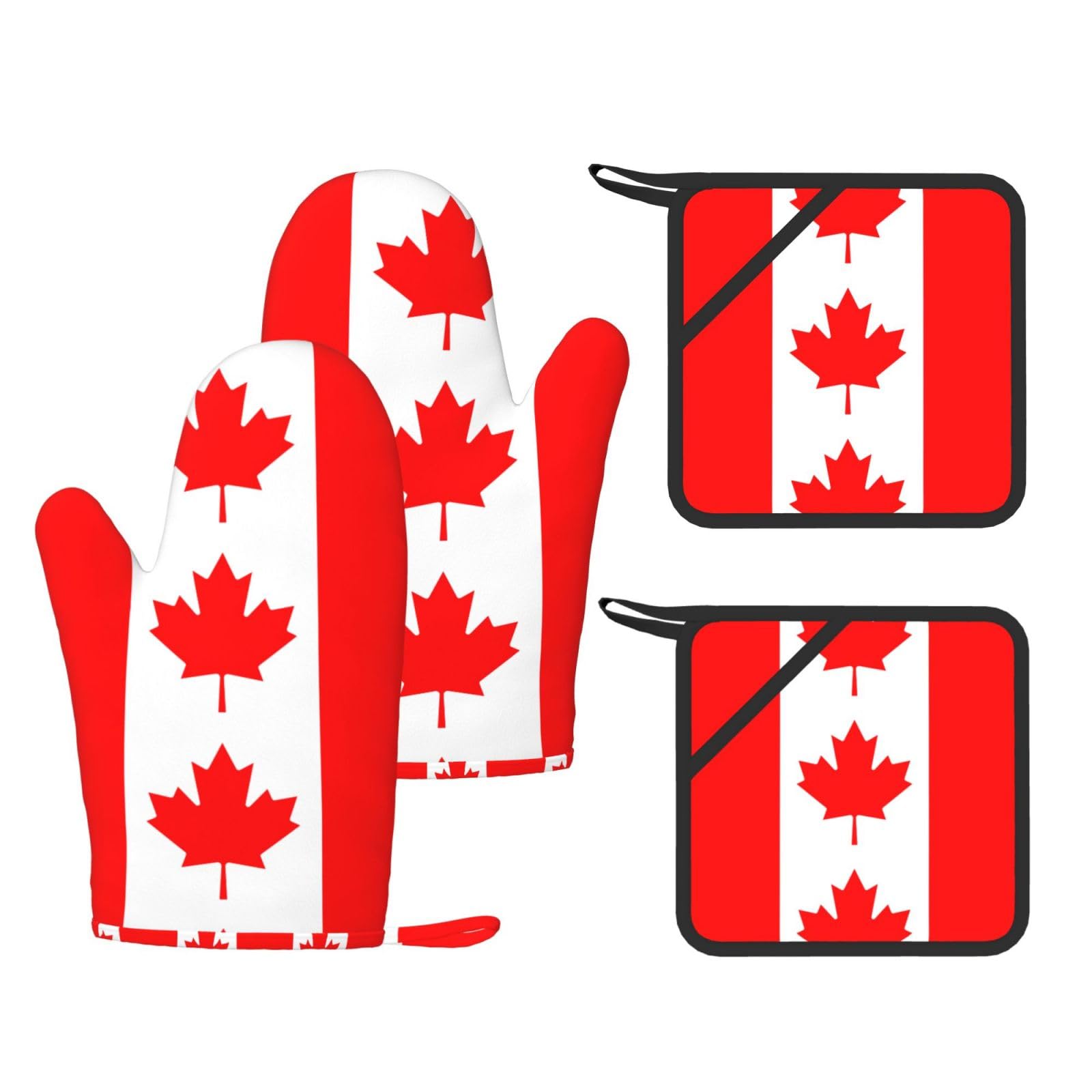 Canadian flag Printed Kitchen Oven Gloves and Potholder 4 Pcs, Non-Slip Heat Resistant Mitts for Baking Chef