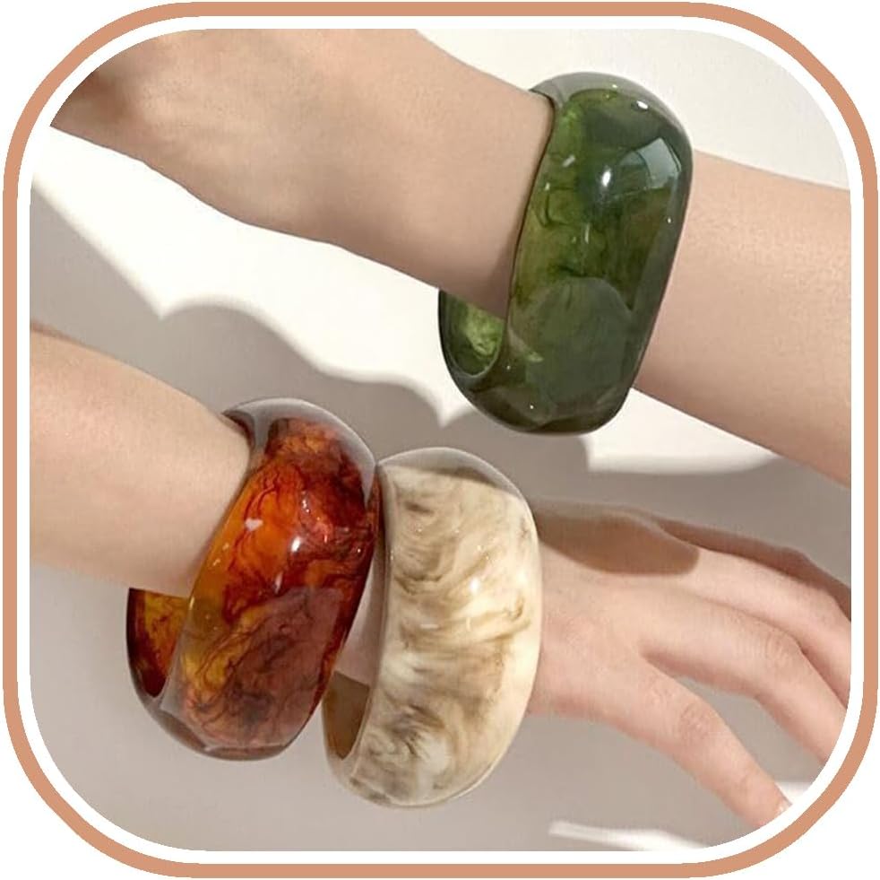 3Pcs Resin Chunky Bangle Bracelets for Women, Beach Colorful Irregular Acrylic Bracelet, Wide Stackable Bangles Vacation Jewelry Set