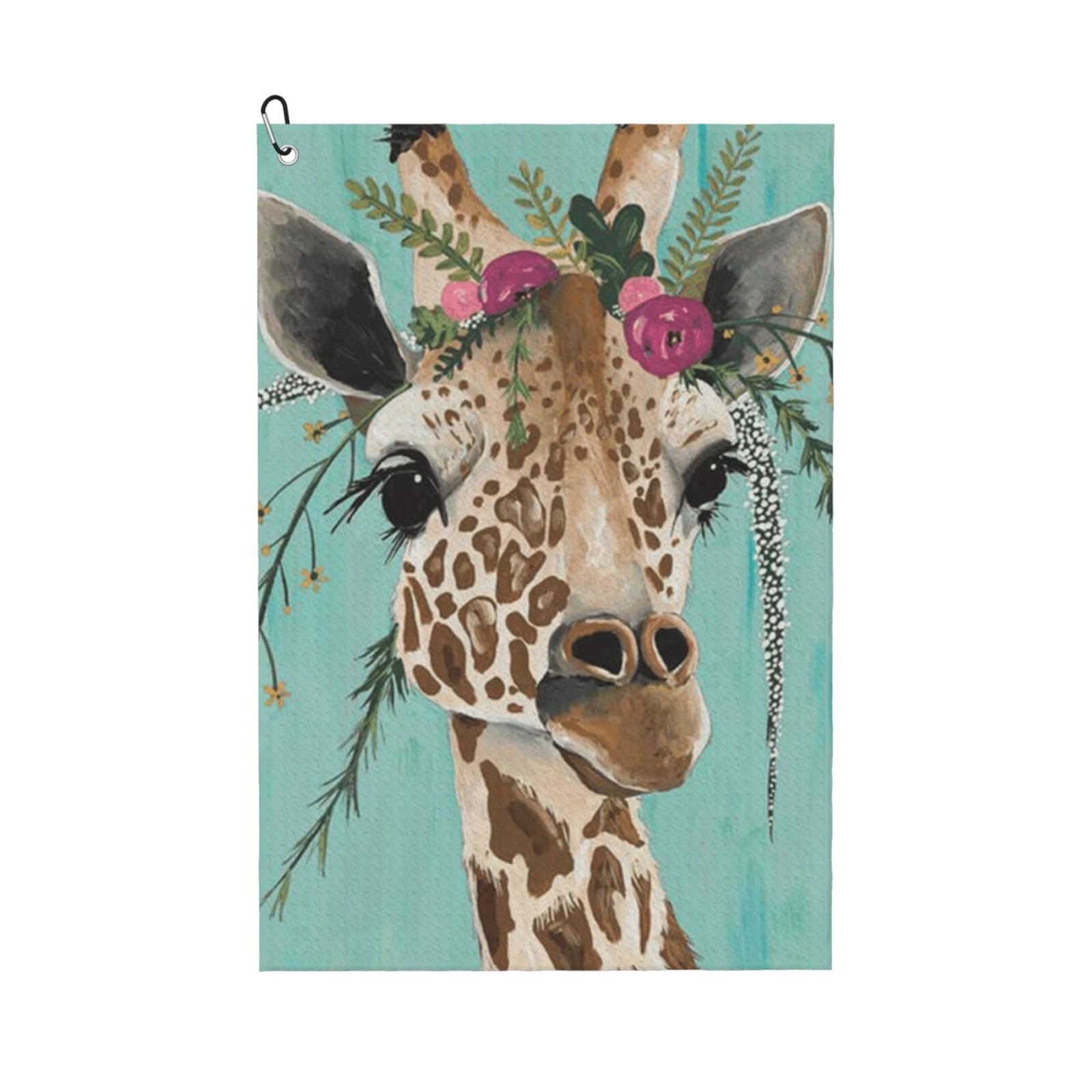 Hnnkloy Giraffe With Floral, 16x24 in Portable Waffle Golf Towels with Carabiner Clip for Golf Bag