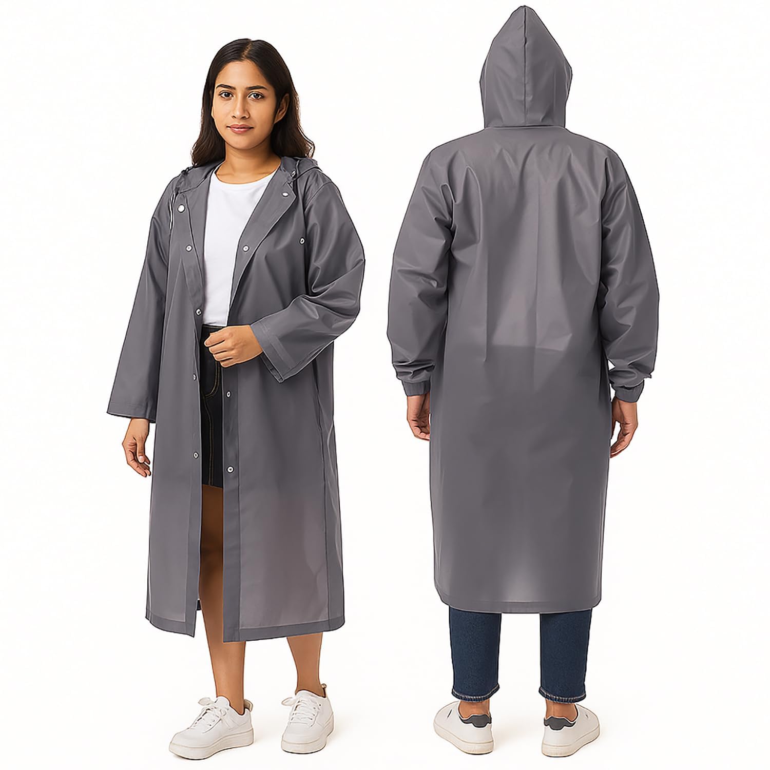HACER EVA Waterproof Unisex Rain Coat Hooded Full Sleeves Outdoor Men, Women, Boys & Girls Rainwear Poncho Raincoat for Camping, Hiking & Travelling (Grey)-image-11