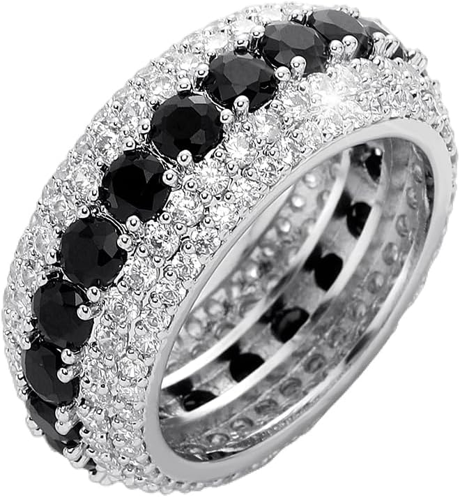 TOPGRILLZ 10MM Rings For Men 14K Silver-Plated 5A+ Cubic Zirconia Iced Out Anniversary Bling Black Band Pinky Mens Rings Fashion