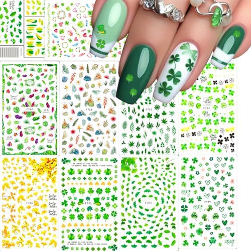 10 Sheets St Patricks Day Nail Stickers, St Patrick’s Day Shamroc...
