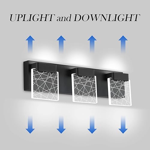 Miniatura 2 de Aipsun Luz de tocador negra moderna LED baño vanidad accesorios de iluminación 3 luz de pared LED de baño 6000 K