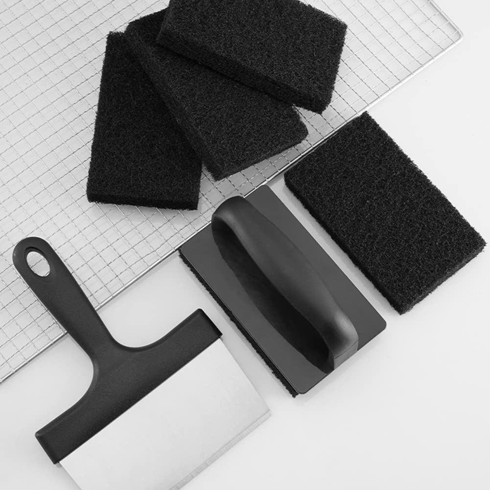 Tampons à Récurer à Dessus Plat Anti-Rayures Noir avec Grattoir 6 Pouces pour Plaque Chauffante
